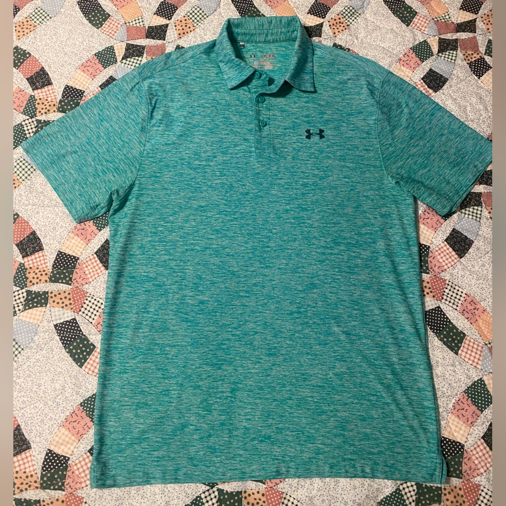 Under Armour Polo Mens Loose HeatGear Golf Shirt, Teal Heathered, Medium